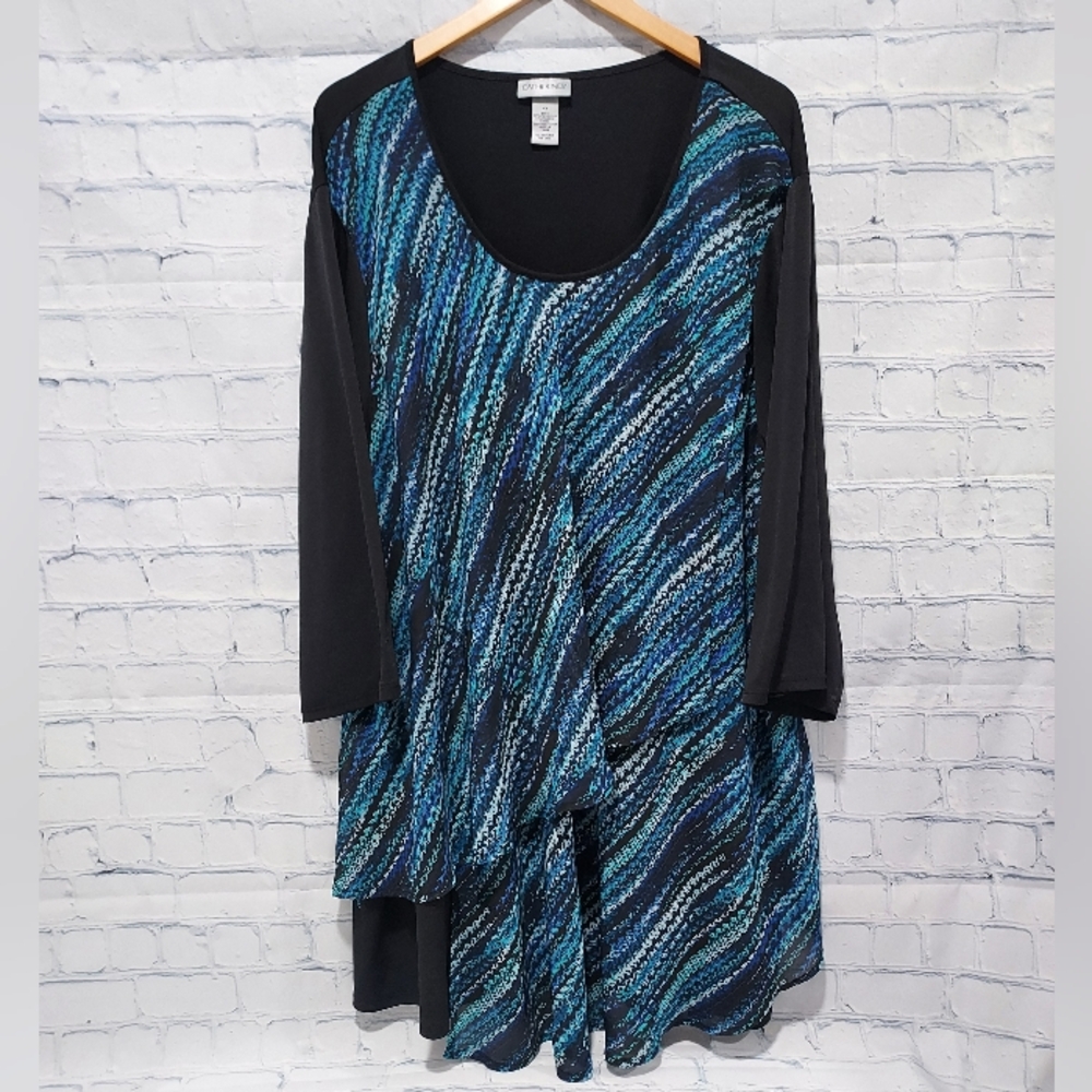 Catherines Womens 4X Tiered Layered Tunic Top Black Blue Business Office Casual